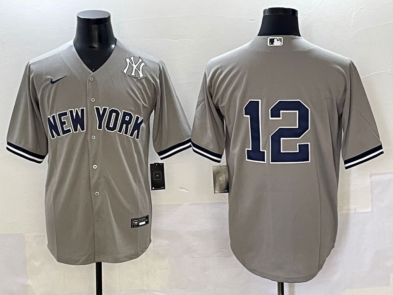 Men 2025 New York Yankees #12 No Name Grey Game Nike MLB Jersey style 10